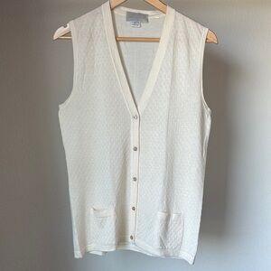Barneys New York Cashmere Silk Merino Knit Vest Cream Textured Made in Italy